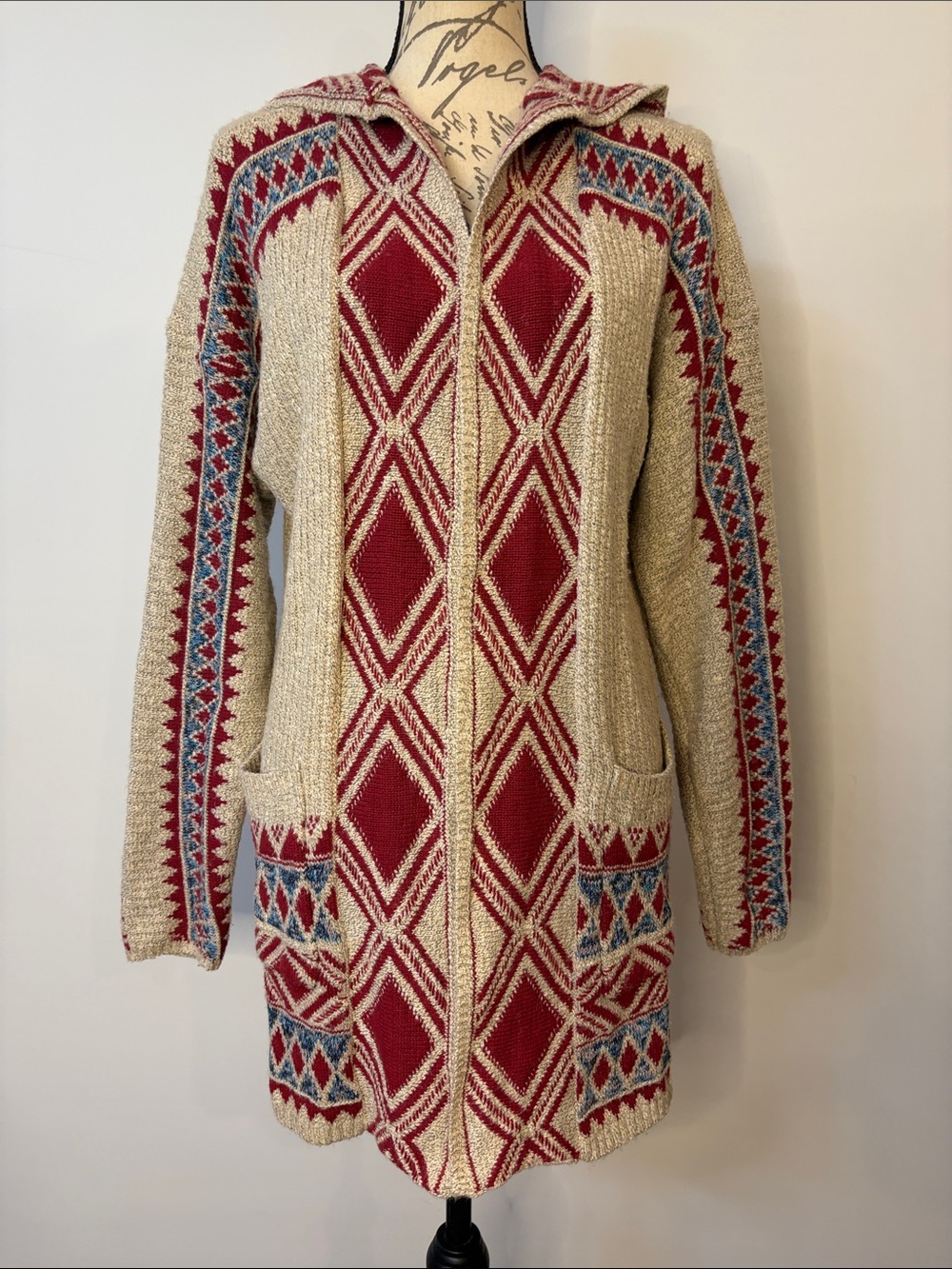 Lucky Brand cotton blend open front hooded cardigan sweater pockets L